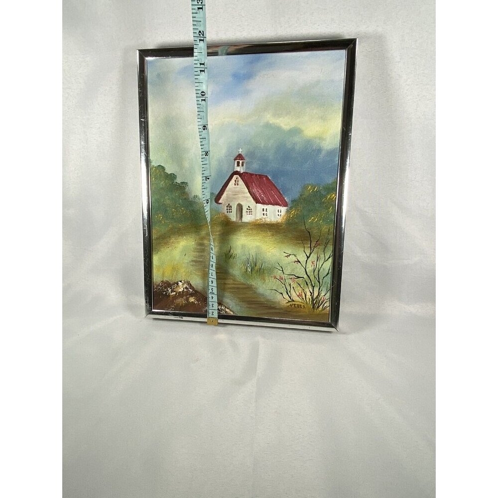 Original Acrylic on Canvas Country Pathway To Church By Vella 1993 Framed - Picture 9 of 10